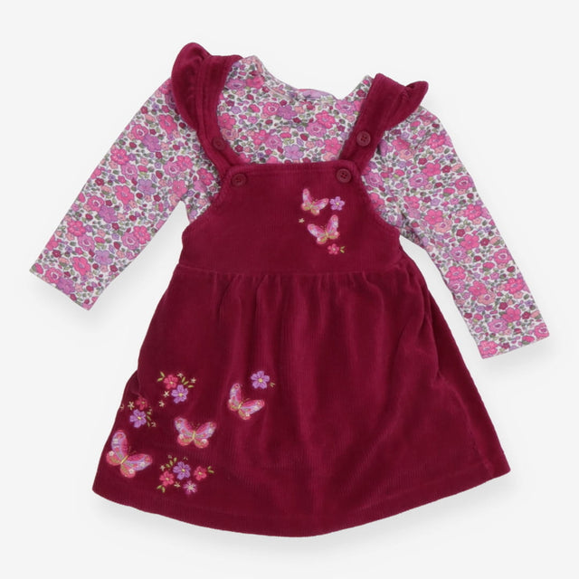 Purple Cord Pinafore Dress and Ditsy Floral Tee 