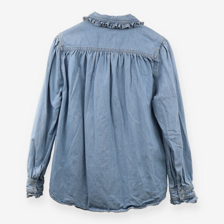 And/ Or Denim Shirt Frill Collar Popper Button Blo