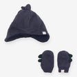 Winter hat and mittens navy blue dino spikes