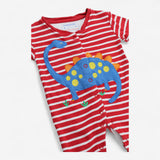 Sleepsuit Red and White Stripe Dinosaur Applique