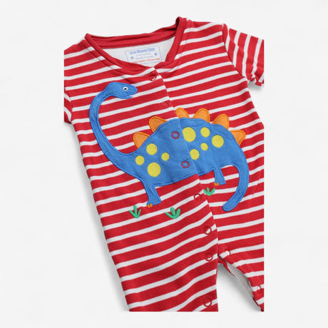 Sleepsuit Red and White Stripe Dinosaur Applique