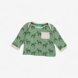 Green long sleeve t shirt with deer print and pock