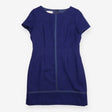 Shift Dress Navy Herringbone Satin Trim Short Slee