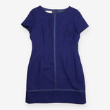 Shift Dress Navy Herringbone Satin Trim Short Slee