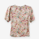 Floral Pink Sage Ochre Tee Cuffed Sleeve Button Ba