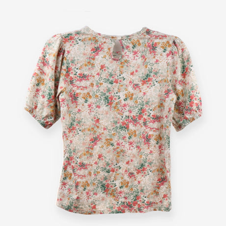 Floral Pink Sage Ochre Tee Cuffed Sleeve Button Ba