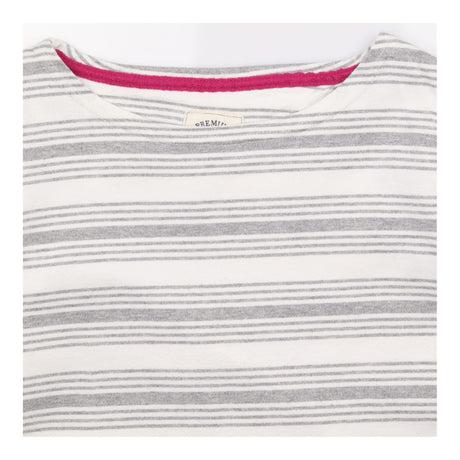 Grey White Stripe Long Sleeve Breton Boat Neck Top
