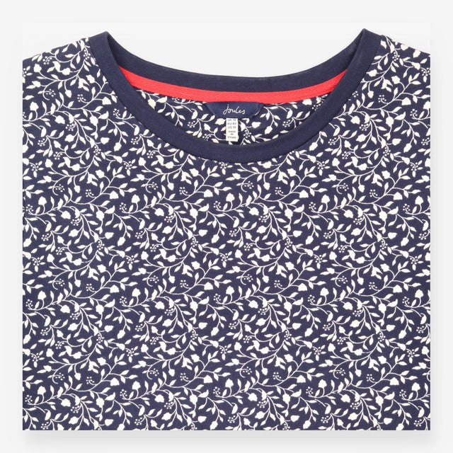 Dress Navy Ditsy Leaf Print Crew Neck 3/4 Sleeve