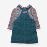 Pinafore Cord Dress Turquoise with Pink Floral Col