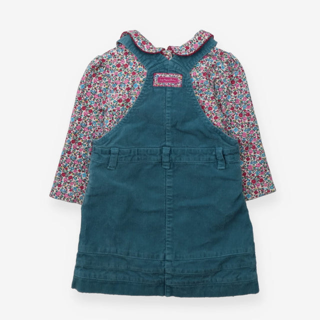 Pinafore Cord Dress Turquoise with Pink Floral Col