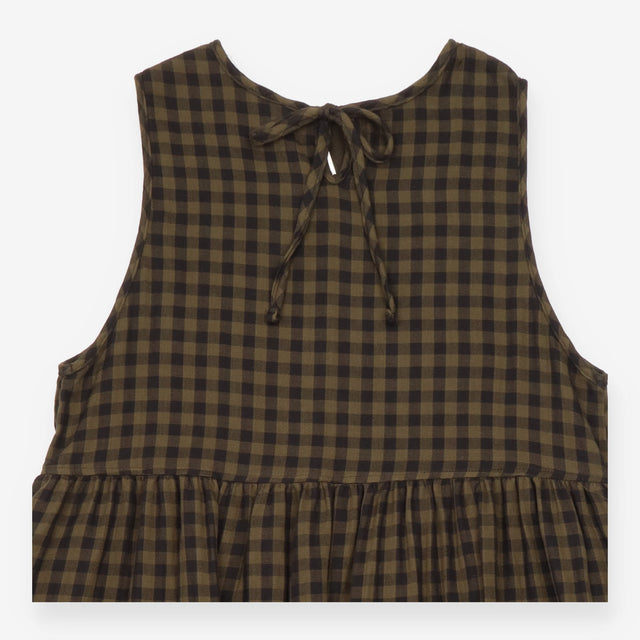 Dress Brown Black Gingham Cotton Smock Maxi