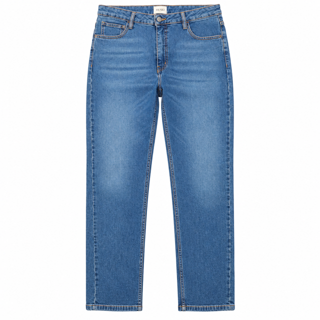 Jeans Blue Denim Straight Leg Five Pocket