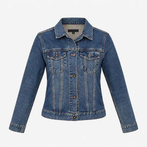 Mid Blue Wash Stretch Cotton Button Front Classic 