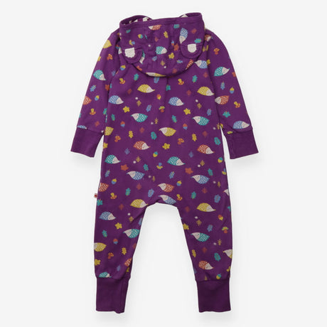 Hooded Onesie Purple with Hedgehogs
