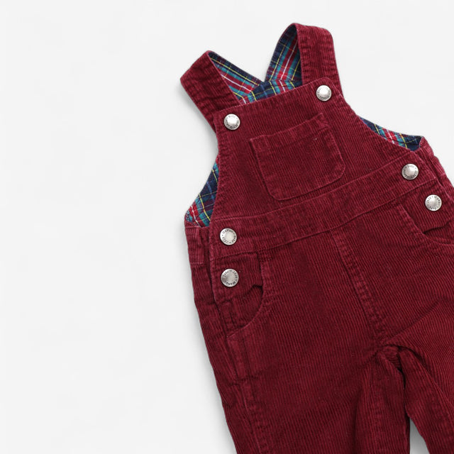 Dungarees Burgundy Cord with Tartan Lining