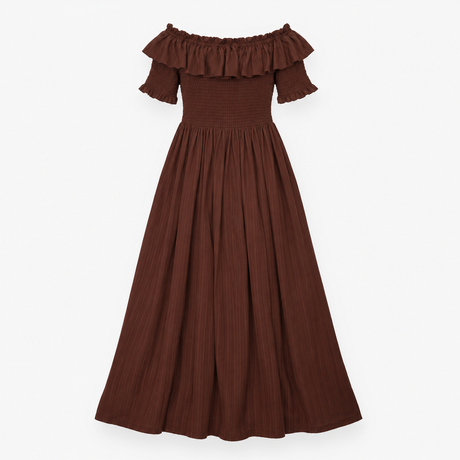 Dress Off Shoulder Shirred Ruffle Bardot Midi