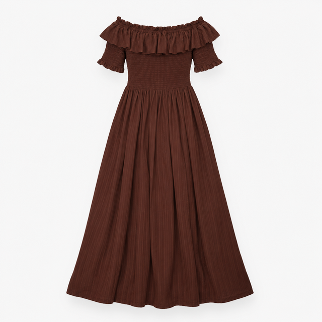 Dress Off Shoulder Shirred Ruffle Bardot Midi