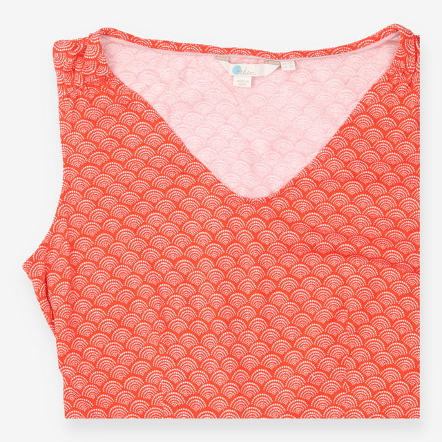 Red Scallop Print Sleeveless Jersey Dress