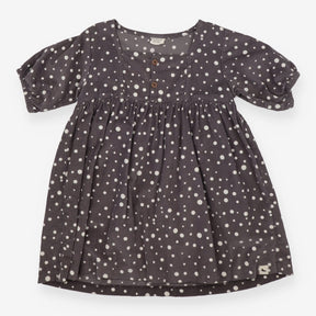 Cord Dress Grey with Cuffed Short Sleeves 