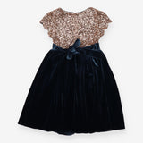 Party dress velour green golden sequins