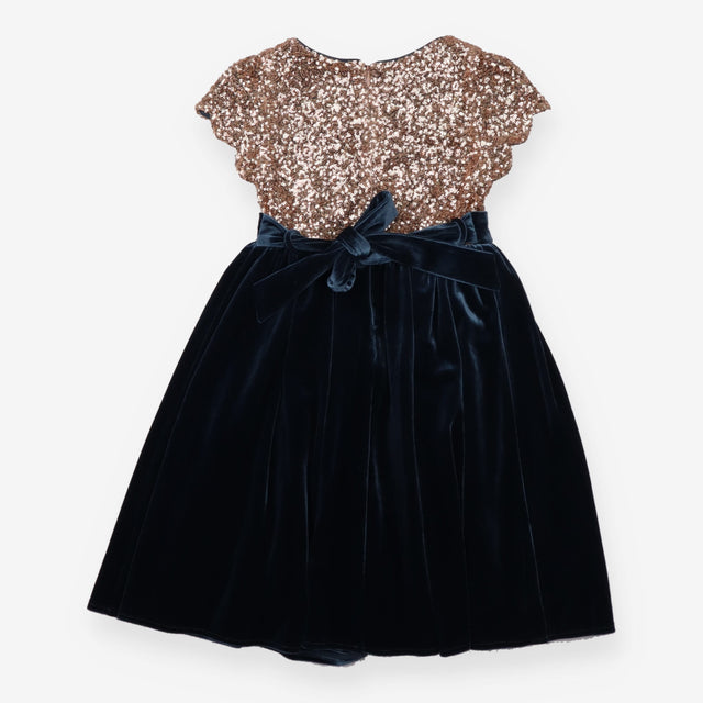 Party dress velour green golden sequins