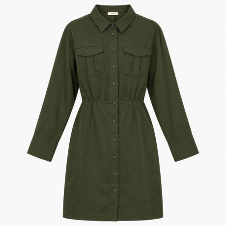 Dress Maia Mini Utility Dark Green High Neck Long 