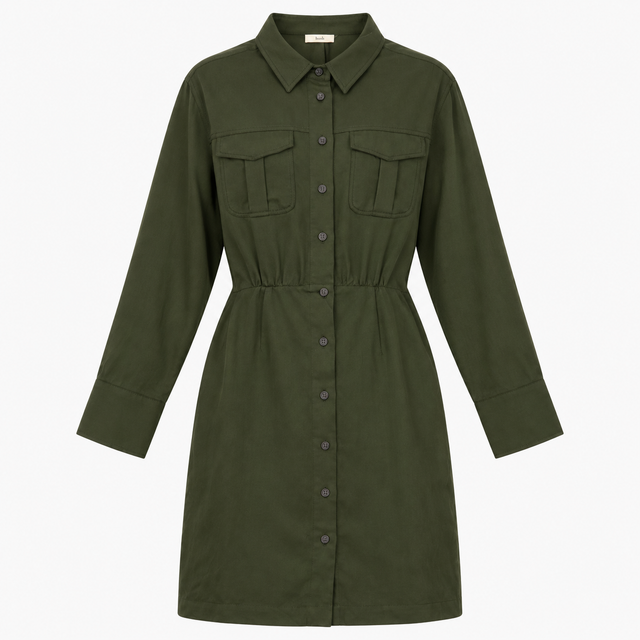 Dress Maia Mini Utility Dark Green High Neck Long 