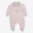 Pink Velour Sleepsuit with Floral Bow