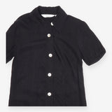 Shirt Dress Black Crinkle Short Sleeve Button Fron