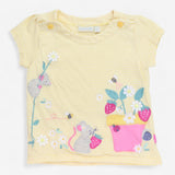 T-shirt Yellow Stripe with Daisies and Mice Appliq