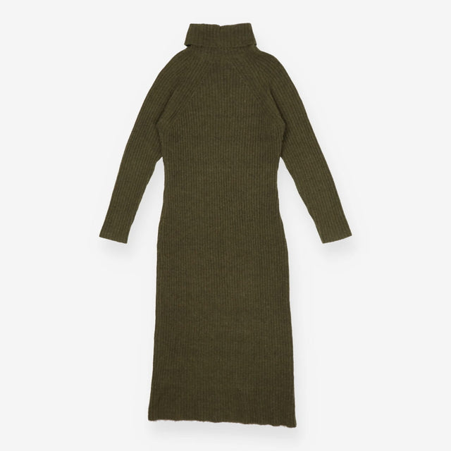 Khaki Roll Neck Dress | Ribbed Sweater Maxi Dress