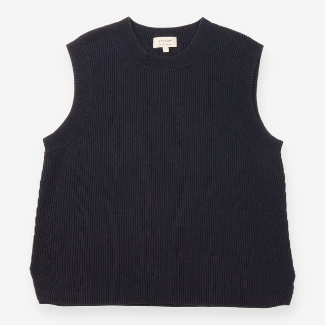 Sweater Vest Dark Grey Ribbed Cotton Wool Knit