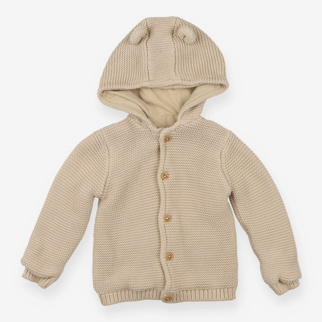 Cream Knit Hooded Cardigan