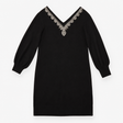 Knit Jumper Dress Beaded Embellished V-Neck Black