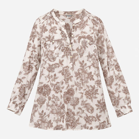 Collarless Blouse Light Brown Flower Print