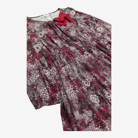 Dress jersey Long Floral Sleeve Grey and red bow