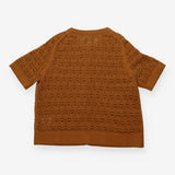 Short Sleeve Crochet Pointelle Cardigan Brown Cott