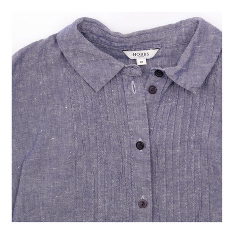 Chambray Blue Linen Cotton Pintuck Pleat Button Do
