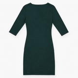 Midi Dress Dark Green Wrap Front Ruched Three Quar