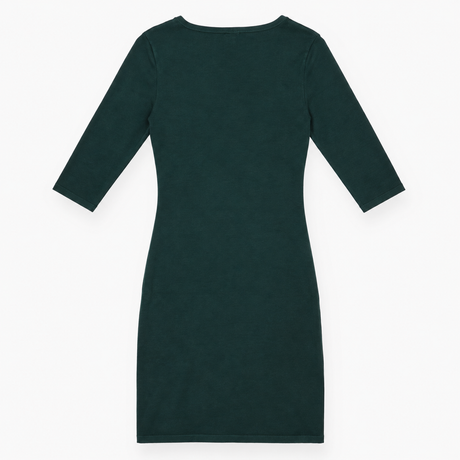 Midi Dress Dark Green Wrap Front Ruched Three Quar