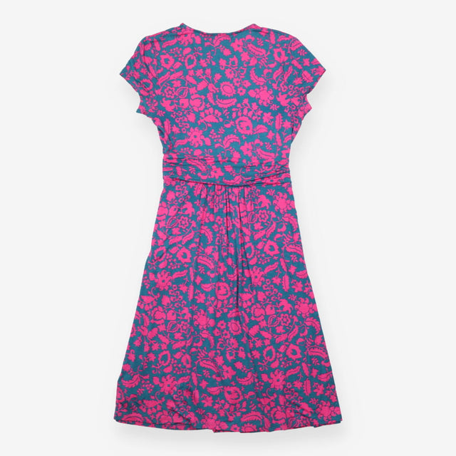 Dress Pink Teal Floral Jersey Faux Wrap Midi