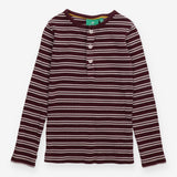 Tee LS ribbed maroon stripe buttons
