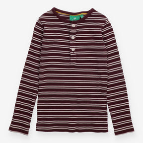 Tee LS ribbed maroon stripe buttons