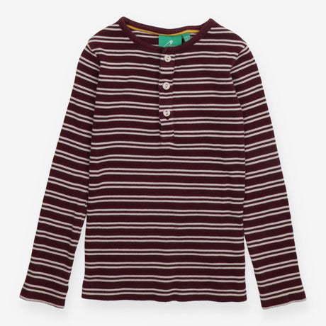 Tee LS ribbed maroon stripe buttons