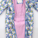 Blue pram suit fleece lined with white bunnies
