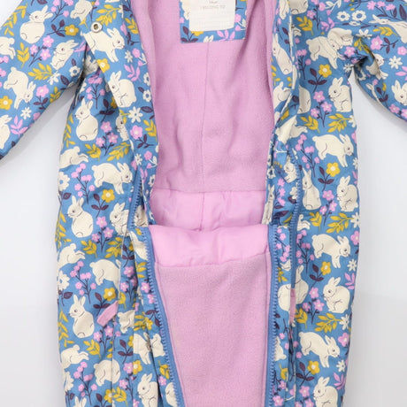 Blue pram suit fleece lined with white bunnies