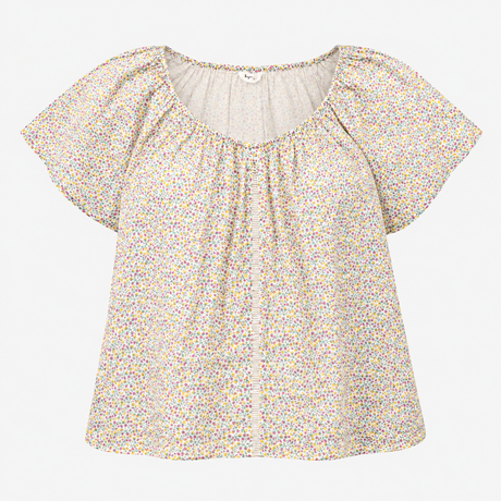 Top Short Sleeve Floral Cotton White Pink