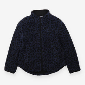 Jacket Navy Leopard Print Sherpa Fleece Full Zip