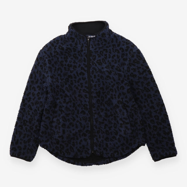 Jacket Navy Leopard Print Sherpa Fleece Full Zip