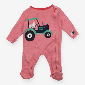 Sleepsuit Red Stripe Chicken Driving Tractor